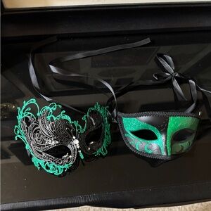 Elegant Green and Black Masquerade Masks